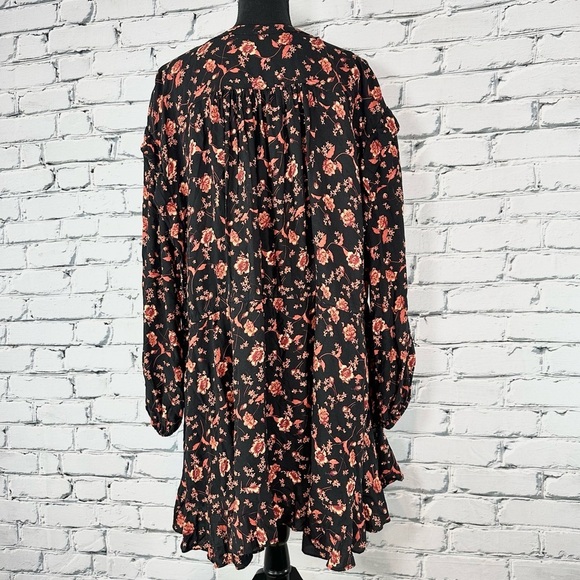 Free People Women’s Flower Fields Black Mini Dress Medium Fall Floral Oversized - Picture 4 of 16
